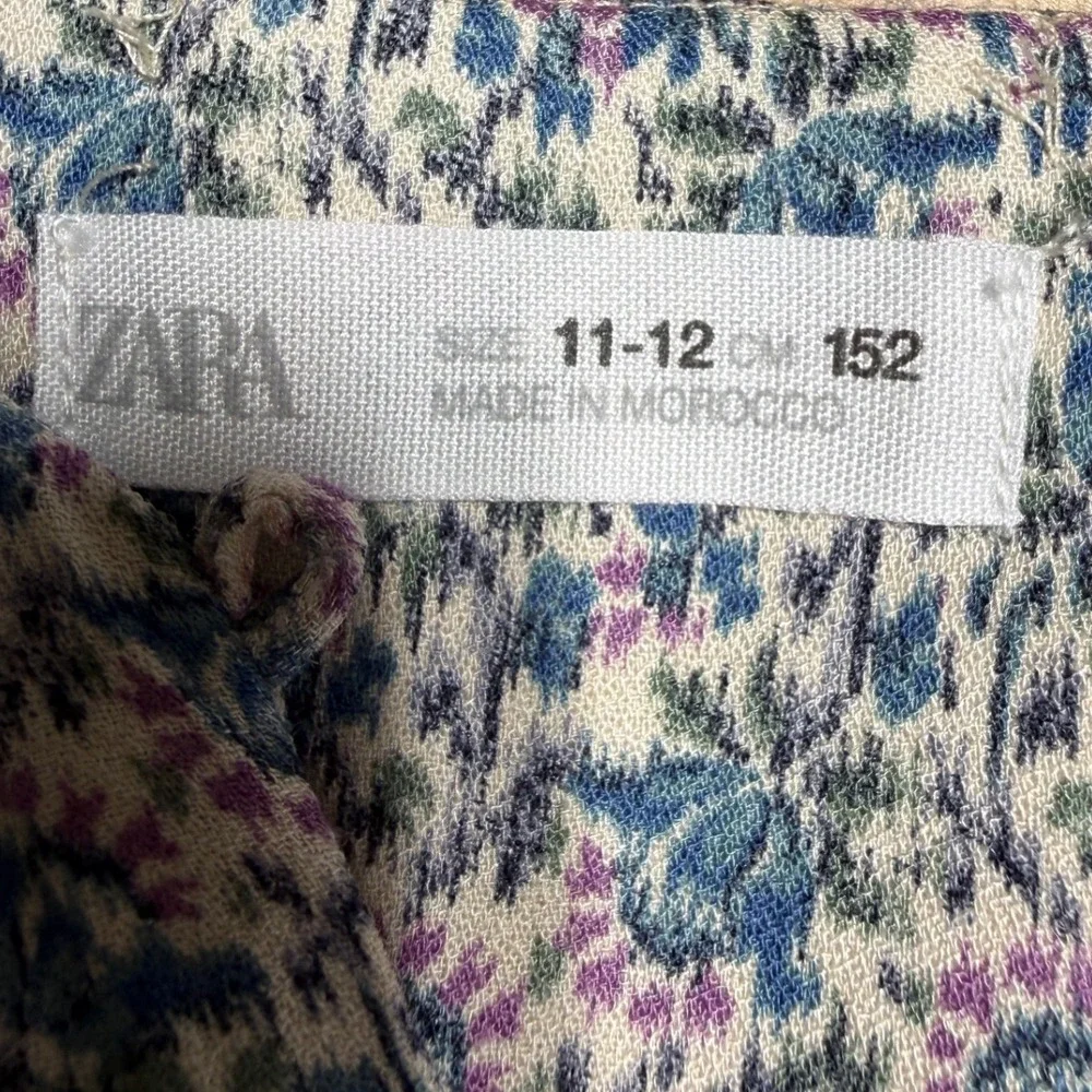 Zara Girls Size 11-12 Floral Ruffle Long Sleeve Boho Mini Dress Blue Cottagecore